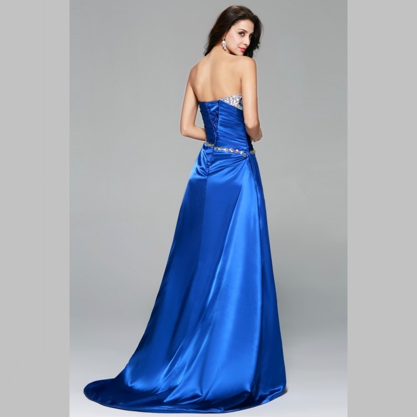 Elegant A Line Sweetheart Corset Ruched Crystal Beaded Royal Blue Prom