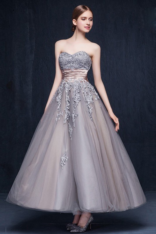 grey tulle ball gown