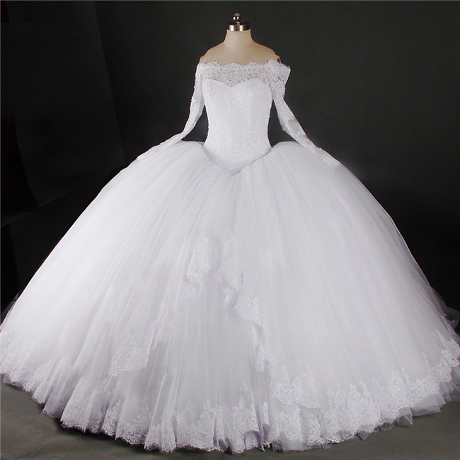 long sleeve off the shoulder ball gown