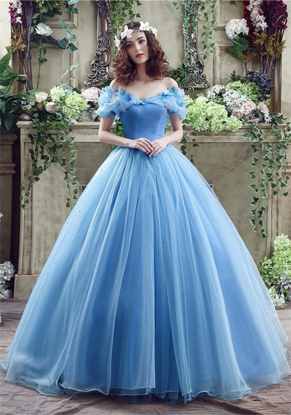 Fairy Ball Gown Off The Shoulder Blue Organza Wedding Prom Dress Corset ...