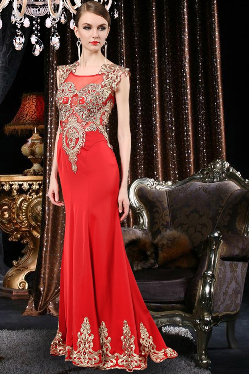 gold and red evening gown