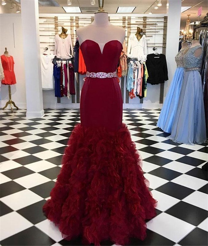 burgundy mermaid dress prom