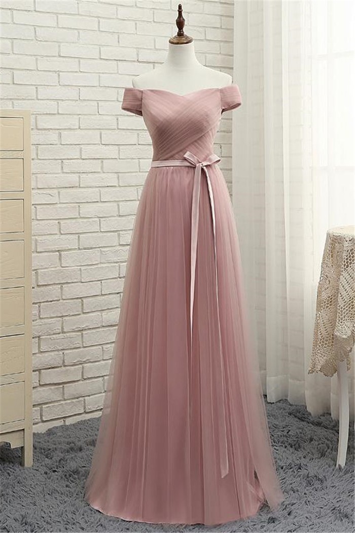 dusty rose off shoulder dress