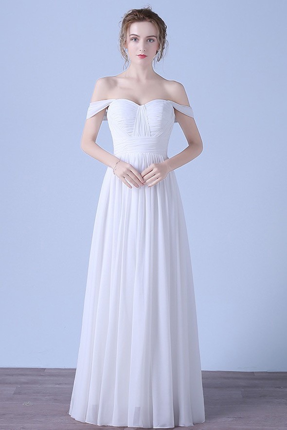 Sheath Off The Shoulder Chiffon Ruched Beach Bridesmaid Wedding Dress