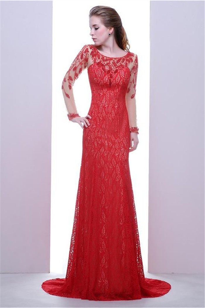 Red lace sheath dress with sleeves top