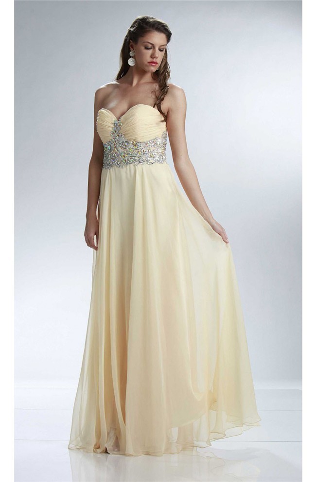 Sheath Sweetheart Long Light Yellow Chiffon Beaded Prom Dress