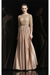 Stunning Sheath Bateau Champagne Silk Lace Beaded Evening Prom Dress ...