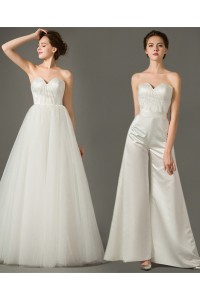 Unique Sweetheart Satin Tulle Two In One Wedding Jumpsuit Dress