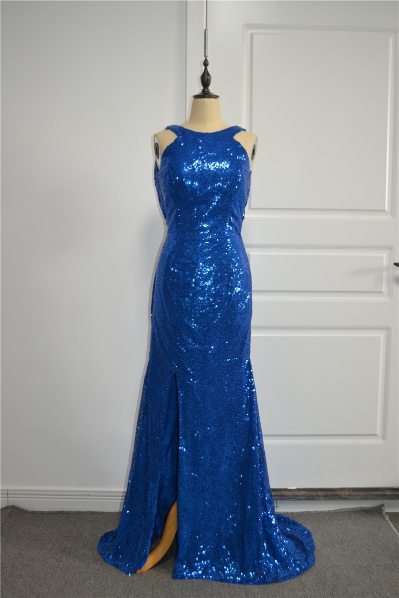 sequin blue gown