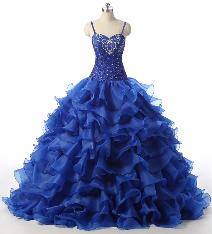 Ball Gown Sweetheart Corset Royal Blue Organza Ruffle Quinceanera Prom ...