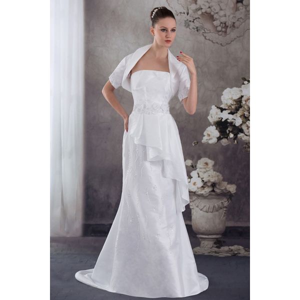 Modest Mermaid Crystal Beaded White Taffeta Wedding Dress With Short ...