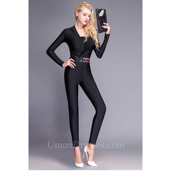 Black Elegant Jumpsuit, Long Sleeve Jumpsuit Formal, Dressy
