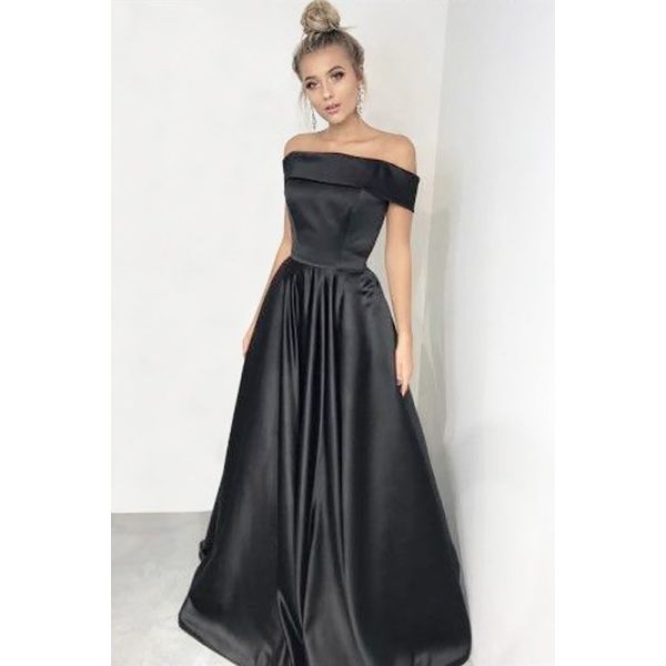 Beautiful Black Ball Gown Prom Party Dress Off The Shoulder