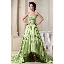 Royal High Low Strapless Ruched Green Taffeta Prom Evening Dress