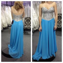 A Line Strapless Long Blue Chiffon Sequin Beaded Prom Dress