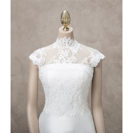 Beautiful High Neck Cap Sleeve Vintage Lace Wedding Bridal Jacket