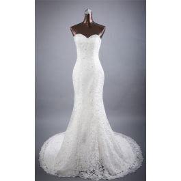 Beautiful Mermaid Strapless Venice Lace Beaded Crystal Wedding Dress