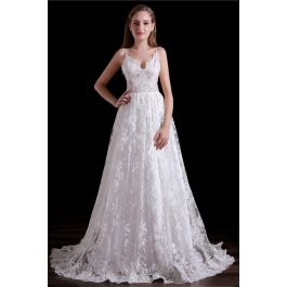 Elegant A Line Sweetheart Spaghetti Straps Lace Wedding Dress
