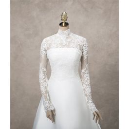 Elegant High Neck Long Sleeve Vintage Lace Wedding Bridal Jacket