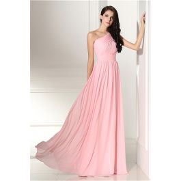 Elegant One Shoulder Long Pink Chiffon Wedding Guest Bridesmaid Dress