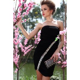 Mini Strapless Little Black Jersey Beaded Cocktail Party Club Dress