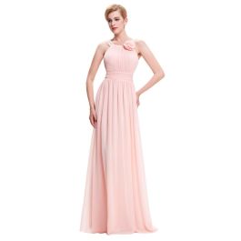 Sheath Long Blush Pink Chiffon Ruched Bridesmaid Dress With Straps Flower