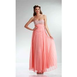 Stunning Strapless Empire Waist Long Coral Chiffon Pleated Prom Dress