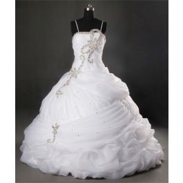 Unusual Ball Gown Spaghetti Strap Organza Ruched Wedding Dress With Crystals