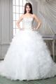 Royal Ball Gown Strapless Satin Embroidery Organza Ruffle Corset Wedding Dress Chapel Train