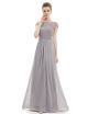 Elegant Scoop Cap Sleeve Open Back Beaded Lace Grey Chiffon Prom Evening Dress
