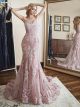 Mermaid Sweetheart Spaghetti Straps Colored Wedding Dress Pink Tulle Lace
