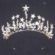 Sparkly Alloy Crystal Gold Wedding Bridal Prom Tiara Crown With Pearls Stars