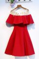 Stunning Scoop Cap Sleeve Corset Sequins Beaded Red Short A Line Prom Evening Dress 