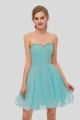 Elegant Short Mini A Line Sweetheart Crystal Beaded Turquoise Chiffon Prom Cocktail Dress