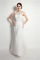 Sheath Scoop Neck V Back Organza Lace Beaded Wedding Dress With Bow