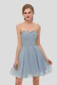 Elegant Short Mini A Line Sweetheart Crystal Beaded Dusty Blue Chiffon Prom Cocktail Dress