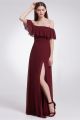 Sexy Off The Shoulder Side Slit Ruched Burgundy Chiffon A Line Prom Evening Dress 