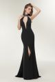 Sexy Mermaid High Neck Low Back High Slit Crystal Beaded Black Cut Out Prom Evening Dress 