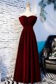 Gorgeous Strapless Corset Burgundy Velvet A Line Prom Evening Dress With Bow