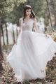 Elegant A Line V Neckline Open Back  Pleated Tulle Wedding Dress With Beaded Appliques