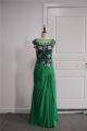 Sparkly Sequined Green Prom Party Dress Scoop Cap Sleeves With Black Lace