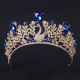 Luxurious Swan Gold Alloy Royal Blue Crystal Wedding Bridal Tiara Crown 