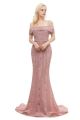 Stunning Cold Shoulder Spaghetti Straps Beaded Dusty Rose Lace Mermaid Maxi Prom Evening Dress