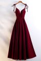 Gorgeous Sweetheart Spaghetti Straps Corset Red Velvet Long A Line Prom Evening Dress 