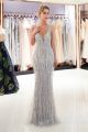 Sexy Plunging Neckline Crystal Beaded Grey Tulle Mermaid Prom Evening Dress With Tassel