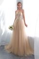 Stunning A Line Sweetheart Corset Champagne Tulle Wedding Dress With Appliques