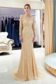 Gorgeous Scoop Neck Long Sleeve Crystal Beaded Gold Mermaid Prom Evening Dress