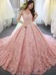 Stunning Ball Gown Scoop Corset Beaded Pink Lace Wedding Dress 