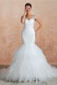 Gorgeous Long Mermaid Sequined Wedding Dress V Neck Cap Sleeves Corset Tulle Ruffles