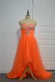 Stunning Beaded A Line High Low Prom Party Dress Sweetheart Orange Tulle With Bow